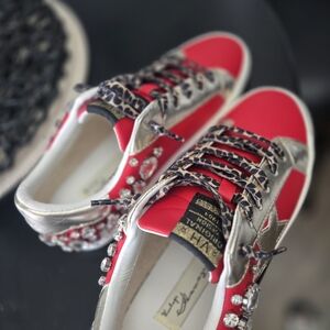 Stylish Red and Silver Women's Sneakers